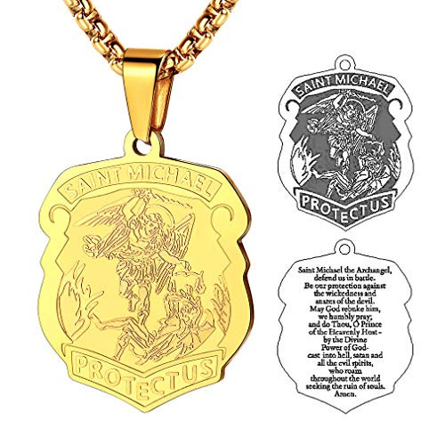 FaithHeart St Michael Necklace Saint Michael The Archangel Pendant Necklace Christian Protective Decoration for Men Stainless Steel Michael Jewelry Gold
