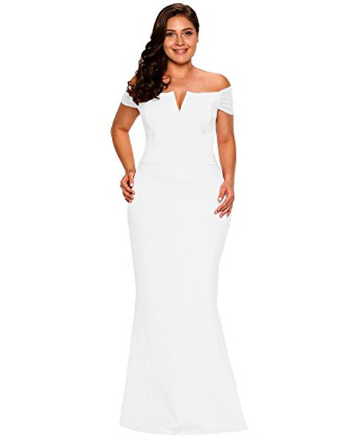 LALAGEN Women s Plus Size Off Shoulder Long Formal Party Dress Evening Gown Size XXXL White