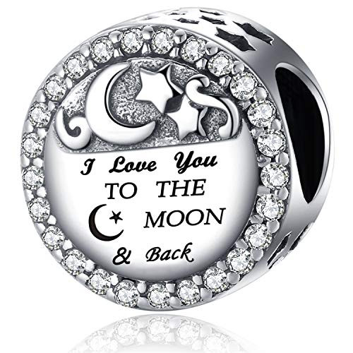 925 Sterling Silver Charm fit Pandora Charms Bracelet Necklace I Love You to the Moon and Back Charm Gifts for Her