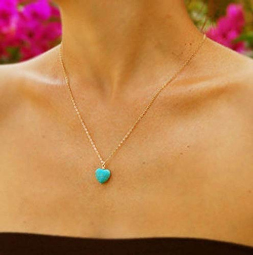 Jovono Blue Turquoise Pendant Necklaces Dainty Necklace Chain Jewelry for Women and Girls Gold