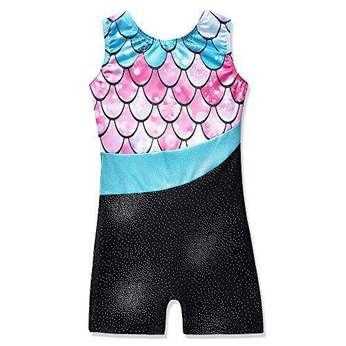 Gymnastics Leotards for Girls with Shorts 6t 7t Sparkle Mermaid Pattern Sleeveless Biketards Hotpink Mermaid Pink 13067 years old