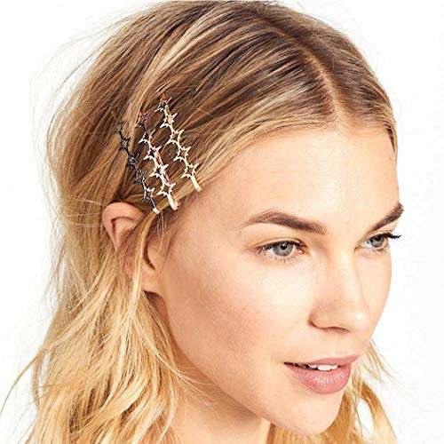 Kakaco Star Hair Clips Gold Hair Barrettes Mixed Colors Bobby Hair Pin Fashion Hair Accessories for Women and Girls Pack of 3