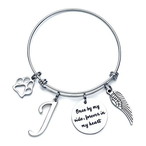 Loss of Dog Bracelets Memorial Gifts  Once by My Side Forever in My Heart Pet Remembrance Bracelets Dog Loss Sympathy in Memory of Pets Jewelry Pet Sentimental Bracelet Heart J Initial Bracelet