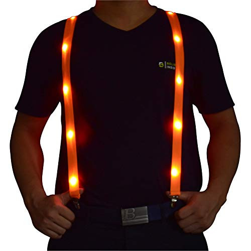 Men s Light Up Suspenders  Adjustable Elastic Y Back Strong Clip LED Suspender Orange