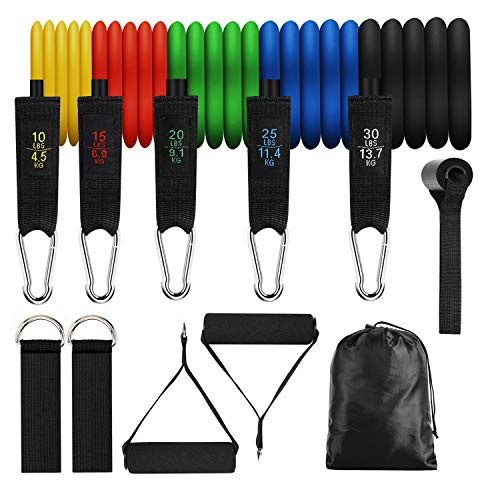 PTOUGE Resistance Bands Set 11pcs Exercise Bands with Handles Training Tubes with Door Anchor  Legs Ankle Straps for Resistance Training Physical Therapy Home Workouts Yoga Pilates