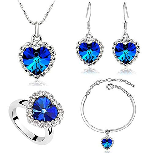 Titanic Heart of The Ocean Necklace Earrings Bracelet and Rings Jewelry Set AILUOR Silver Created Blue Sapphire Crystal Necklace Pendants Wedding Prom Jewelry Blue Titanic Heart of The Ocean Necklace Earrings Bracelet and Rings Jewelry Set AILUOR Silver Created Blue Sapphire Crystal Necklace Pendants Wedding Prom Jewelry Blue