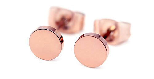 HANFLY 18k Rose Gold Plated dot earrings Tiny dot stud Earrings Bean Earrings Small Round StudsPink