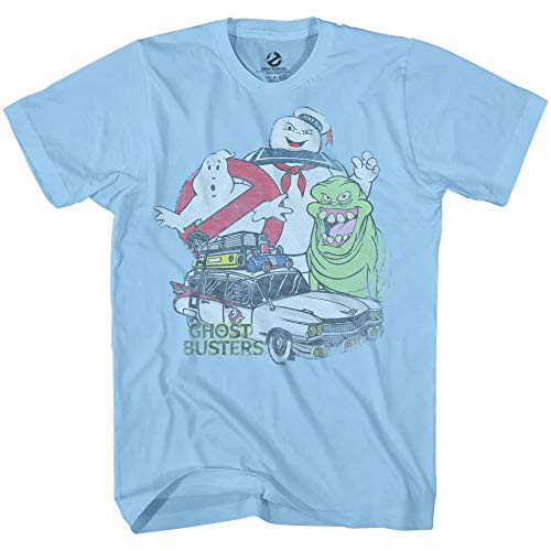 Ghostbusters Mens Ecto1 Slimer Shirt Stay Puft Logo Tee Shirt Graphic TShirt Light Blue Medium