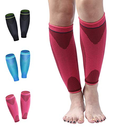 HiRui Calf Compression Sleeves Calf Brace Shin Guards Calf Support Leg Compression Socks for Soccer Cycling Shin Splint Varicose Vein Calf Pain Relief Travel Nurses Runners Pair Pink XL