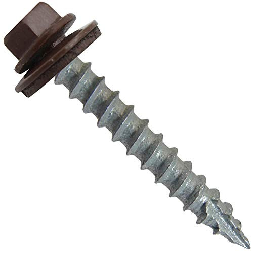 14 Metal Roofing Screws 250 Screws x 11/2  Brown Hex Washer Head Sheet Metal Roof Screw  Self Starting/Tapping EPDM Washer  Colored Head for Corrugated Roofing