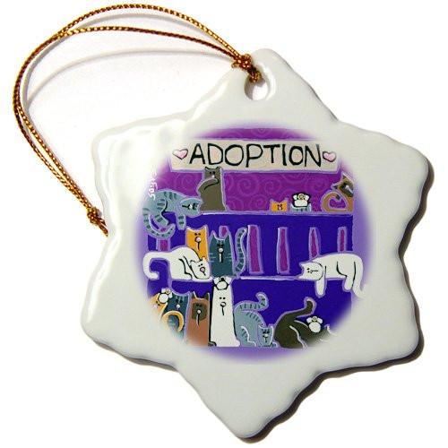 3dRose orn_34022_1 Cats, Cat, Kittens, Kitten, Cat Adoption, Cat Rescue, Pet Adoption, Cat Cartoon Art-Snowflake Ornament, 3-Inch, Porcelain
