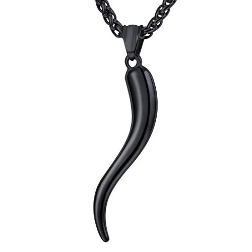 U7 Italian Horn Charm Amulet Necklace Stainless Steel/18K Gold Plated Talisman Italian Jewelry Lucky Pendant A  Black