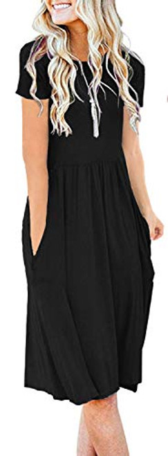 AUSELILY Women s Short Sleeve Pockets Empire Waist Pleated Loose Swing Casual Flare Dress L Black AUSELILY Women s Short Sleeve Pockets Empire Waist Pleated Loose Swing Casual Flare Dress L Black