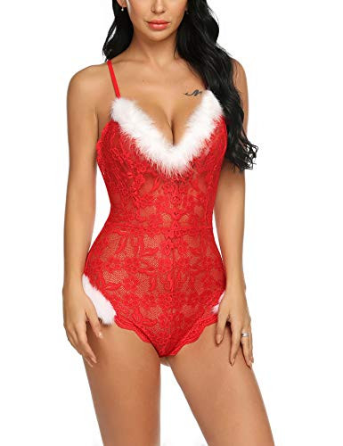 Avidlove Women Christmas Lingerie Red Santa Teddy Lingerie Mrs Clause Lingerie One Piece RedL