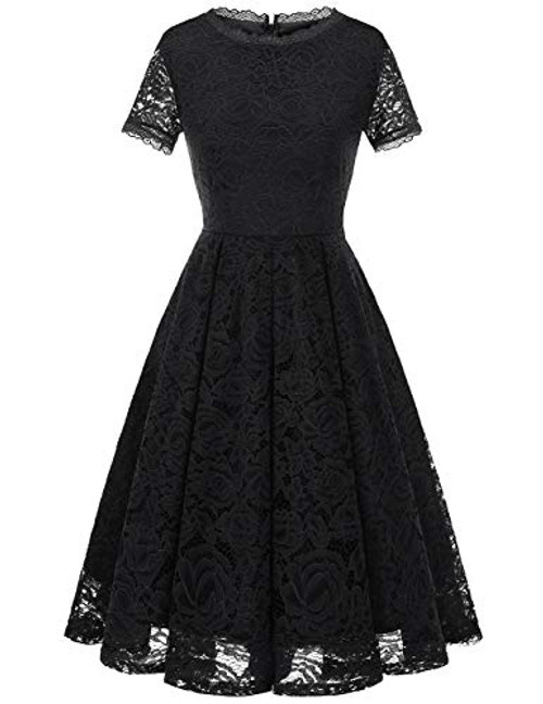 DRESSTELLS Women s Floral Lace Cocktail Party Dress Bridesmaid Dress Black S DRESSTELLS Women s Floral Lace Cocktail Party Dress Bridesmaid Dress Black S