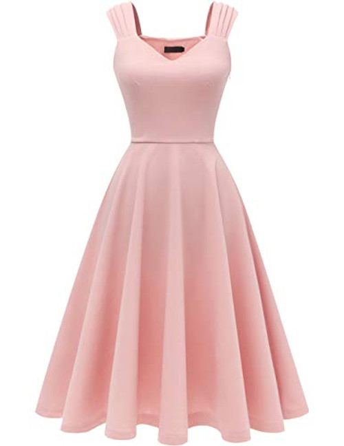 DRESSTELLS Women s Prom Vintage Tea Dress VNeck Bridesmaid Party Swing Cocktail Dress Blush L