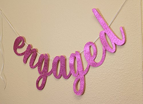 All About Details Engaged Cursive Banner, Engagement, Bridal Shower, Party Banner, Party Decor, Photo Backdrop, 1set (Pink)