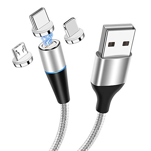 UGI Magnetic Charging Cable 3 in 1 Multi Fast Charging Cable 3A Quick Charge  Data Sync Nylon Braided with LED Light 2M/6 6ft Magnet USB Cable for Micro USBType C/USB Ci OS Smartphone Devices