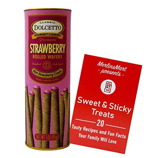 Dolcetto Premium Rich Strawberry Cream Filled Rolled Wafers Gourmet Cookies Pack of 12 Plus 1 Recipe Booklet Gift Bundle 3 Ounces Dolcetto Premium Rich Strawberry Cream Filled Rolled Wafers Gourmet Cookies Pack of 12 Plus 1 Recipe Booklet Gift Bundle 3 Ounces