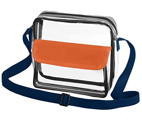 Clear Crossbody NFL PGA NCAA  NHL Stadium Approved Messenger Bag w/Adjustable Strap Orange/Navy