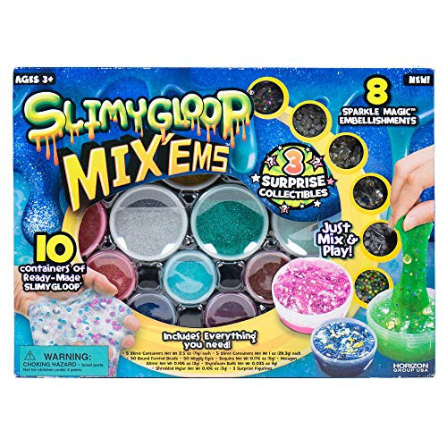 SLIMYGLOOP Mix'Ems by Horizon Group USA-Mix & Create 10 Different Slimes with Pompoms, Sequins, Confetti & 3 Mystery Collectibles SLIMYGLOOP Mix'Ems by Horizon Group USA-Mix & Create 10 Different Slimes with Pompoms, Sequins, Confetti & 3 Mystery Collectibles