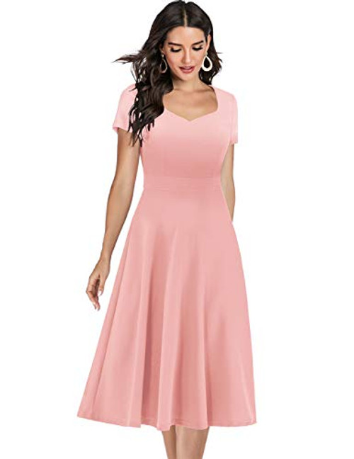 Bridesmay Women s VNeck Vintage Tea Dress Prom Party Swing Cocktail Bridesmaid Midi Dress Blush S