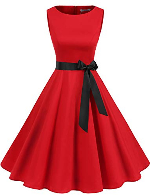 Gardenwed Women s Audrey Hepburn Rockabilly Vintage Dress 1950s Retro Cocktail Swing Party Dress Red XS