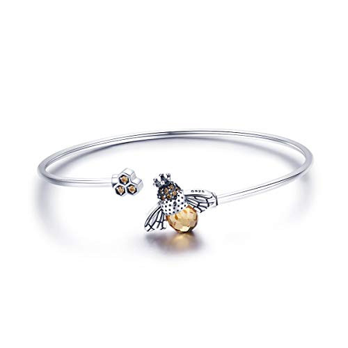BAMOER 925 Sterling Silver Bee Bangle Bracelet Crystal Queen Bee Bracelets Bangles for Women Bee Jewelry Set Perfect Christmas Gifts