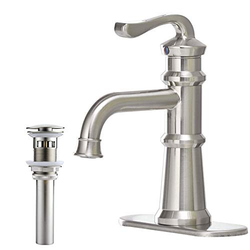 Greenspring Bathroom Sink Faucet Brushed Nickel Waterfall Spout Single Handle Commercial One Hole Lavatory Deck Mount