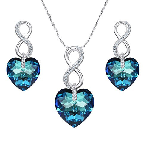 EVER FAITH 925 Sterling Silver Jewelry Sets Blue CZ Infinity Heart Necklace Earrings Set for Party