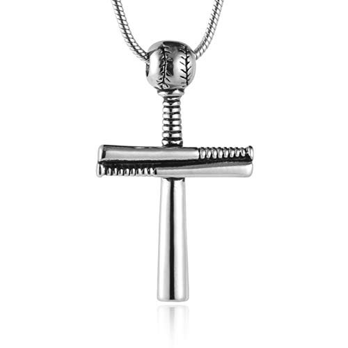 HZMAN Athletes Cross Necklace by Pendant Sports Stainless Steel Baseball and Baseball Bat Cross Necklace Small Silver