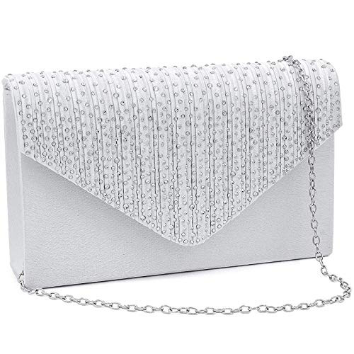 Milisente Evening Bag for Women Glitter Rhinestone Wedding Evening Purse Crystal Envelope Crossbody Shoulder Clutch Bags Silver