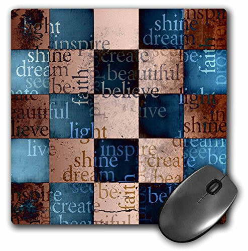 3dRose LLC 8 x 8 x 0.25 Inches Inspirational Words Blue and Gold Checkered Squares Mouse Pad (mp_152126_1)