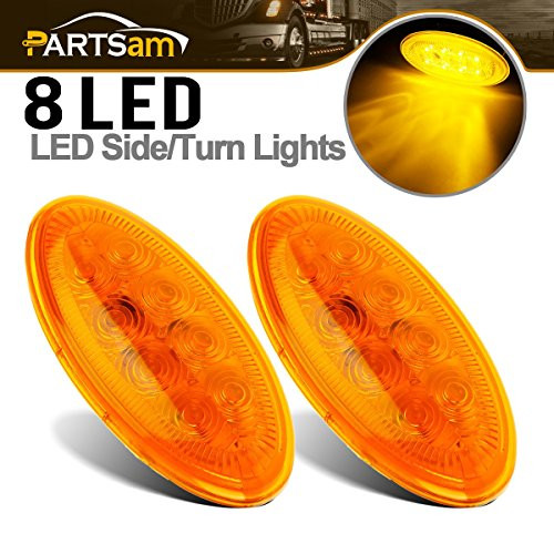 2x Led Lighting Oval Amber Side Turn/Side Marker Lights for Peterbilt Replacement 8LED Stud Mount, Sealed Side Turn/Clearance Marker Lights - Peterbilt Replacement Lights