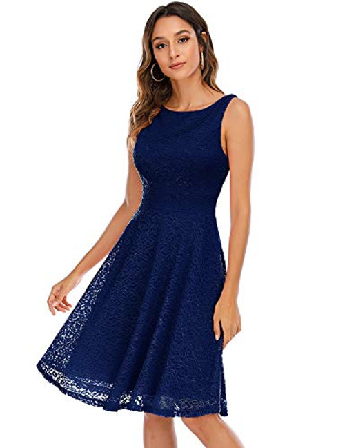 Bbonlinedress Women s Short Floral Lace Bridesmaid Dress VBack Sleeveless Formal Cocktail Party Dress Navy M Bbonlinedress Women s Short Floral Lace Bridesmaid Dress VBack Sleeveless Formal Cocktail Party Dress Navy M