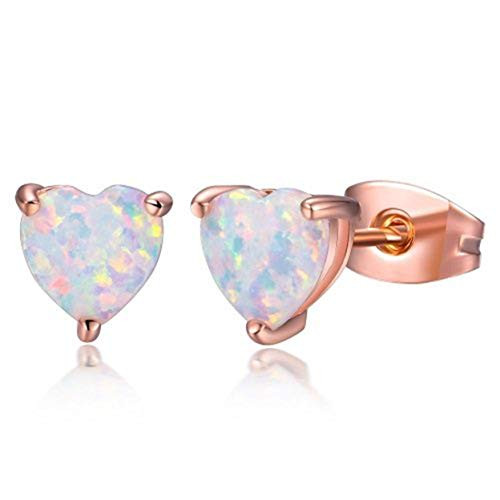 XBRN Rose Gold Plated Heart Stud Earrings with White Fire Opal Birthstone Hypoallergenic for Women XBRN Rose Gold Plated Heart Stud Earrings with White Fire Opal Birthstone Hypoallergenic for Women