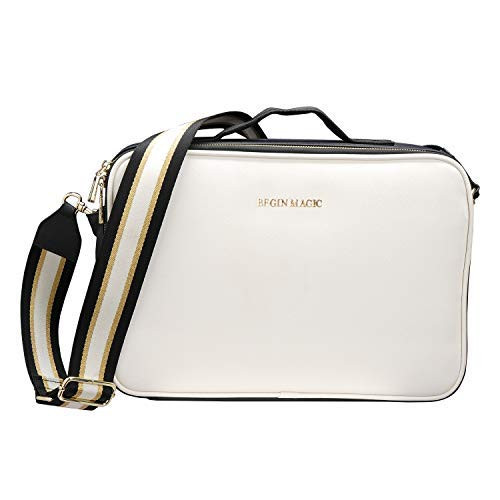 BEGIN MAGIC 14  Makeup Train Case Makeup Bag Organizer Travel Makeup Bag Cosmetic Case Carry Box with Adjustable Compartment Brush Holder Bag