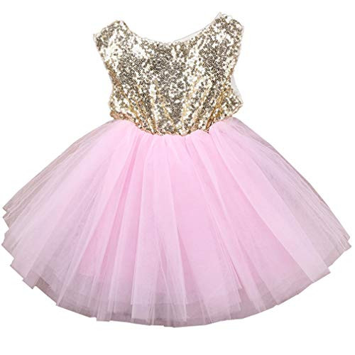 Toddler Girl Baby Lace Flower Sequin Tutu Dress Tulle Pageant Wedding Party Formal Girls Dresses pink02 1824M