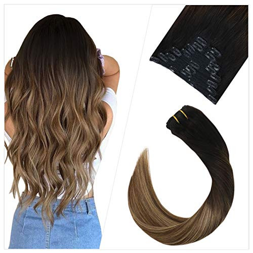 Ugeat Clip in Human Hair Extensions 14 Inch Human Hair Double Weft Clip in Extensions 10PCS Balayage Black to Brown with Blonde Hair Extensions 120g Natural Hair Clip in Ugeat Clip in Human Hair Extensions 14 Inch Human Hair Double Weft Clip in Extensions 10PCS Balayage Black to Brown with Blonde Hair Extensions 120g Natural Hair Clip in