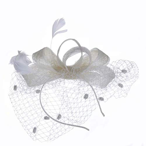 Fankeshi Cocktail Party Sinamay Fascinator Hat Women s Flower Feather Veil Hair Clip Hat Cream