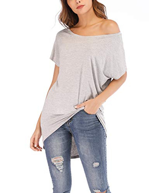 Womens Off Shoulder T Shirts Loose Casual Batwing Short Sleeve Oversize Blouse Tops Grey S Womens Off Shoulder T Shirts Loose Casual Batwing Short Sleeve Oversize Blouse Tops Grey S