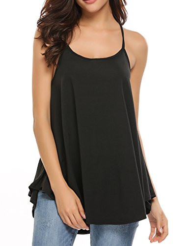 Zeagoo Women s Loose Casual Pleated Racerback Tank Top Black Large