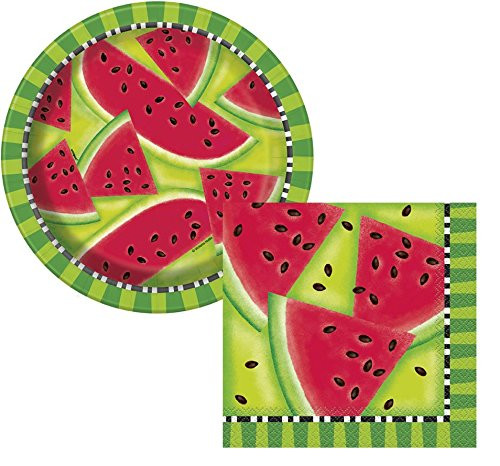 Summer Watermelon Paper Plates & Watermelon Napkins - Summer Party, BBQ, Picnic - Serves 8
