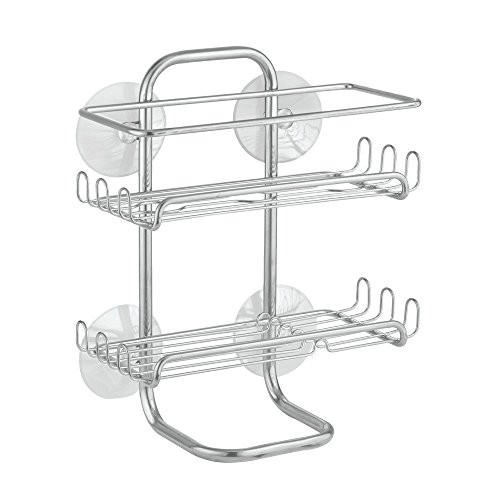 InterDesign Classico Suction Bathroom Caddy - Shower Storage Shelves for Shampoo, Conditioner and Soap - Silver