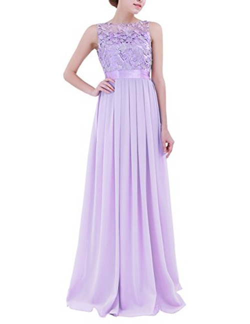 ACSUSS Women s Crochet Lace Chiffon Wedding Bridesmaid Evening Gown Prom Maxi Dress Lavender 10 ACSUSS Women s Crochet Lace Chiffon Wedding Bridesmaid Evening Gown Prom Maxi Dress Lavender 10