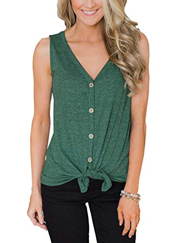 PRETTODAY Women s Summer Sleeveless Tank Tops V Neck Camis Tie Front Button Down Shirts