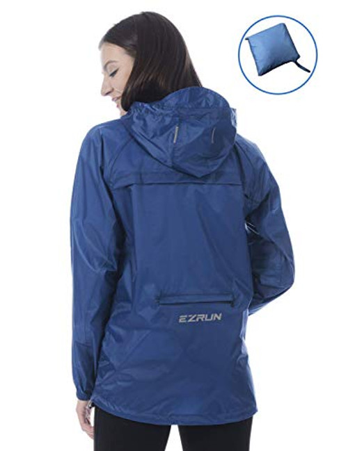 Women s Waterproof Hooded Rain Jacket Windbreaker Lightweight Packable Rain Coatsbluexl