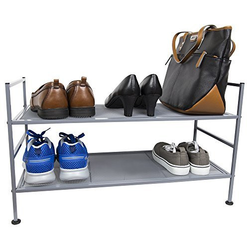 Home Basics Space Saving Metal Mesh Strong Durable Shoe Boot Rack Organizer, Grey (2 Tier)