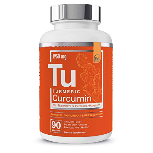 Turmeric Curcumin  Joint Heart  Brain Support  with Bioperine for Increased Absorption  Essential Elements  1950 mg  90 Capsules