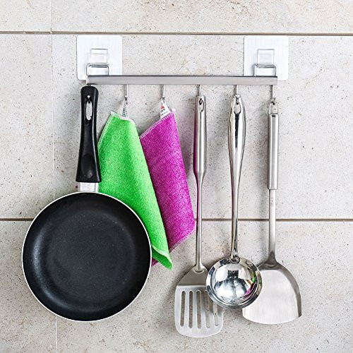Bathroom Lavatory Wall Mount Coat and Robe Hook, Kitchen Wall Mount Tableware SUS304 Stainless Steel (6 hooks)